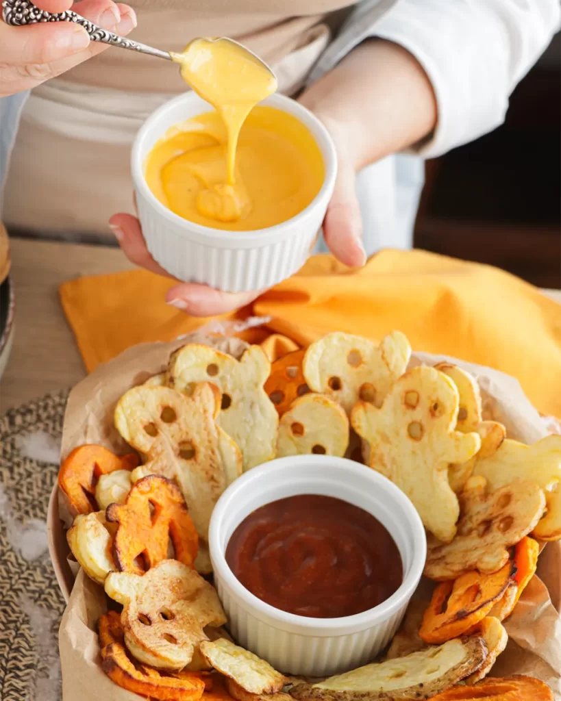 papas fantasma con salsa cheddar