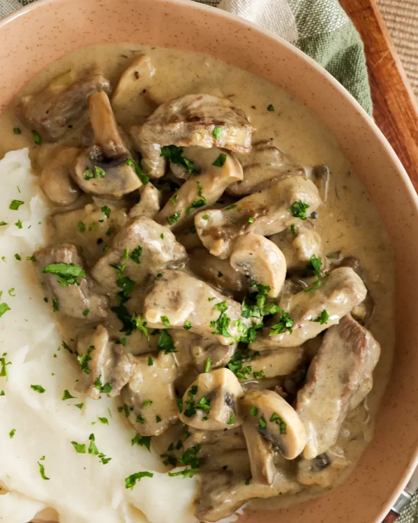 strogonoff de carne con puré