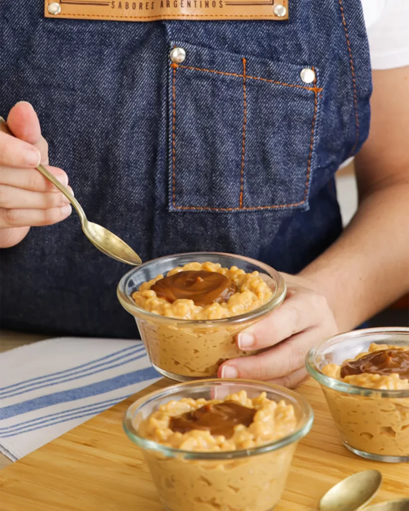 postre arroz con leche y dulce de leche