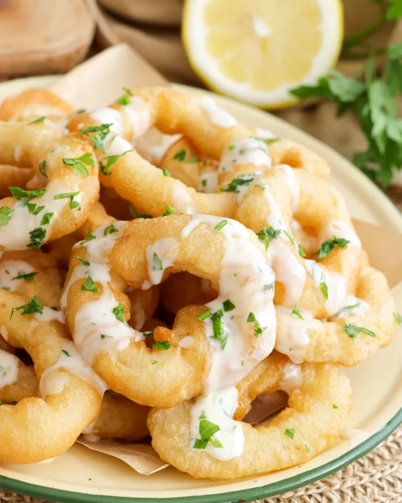 rabas con cerveza y salsa de mayonesa