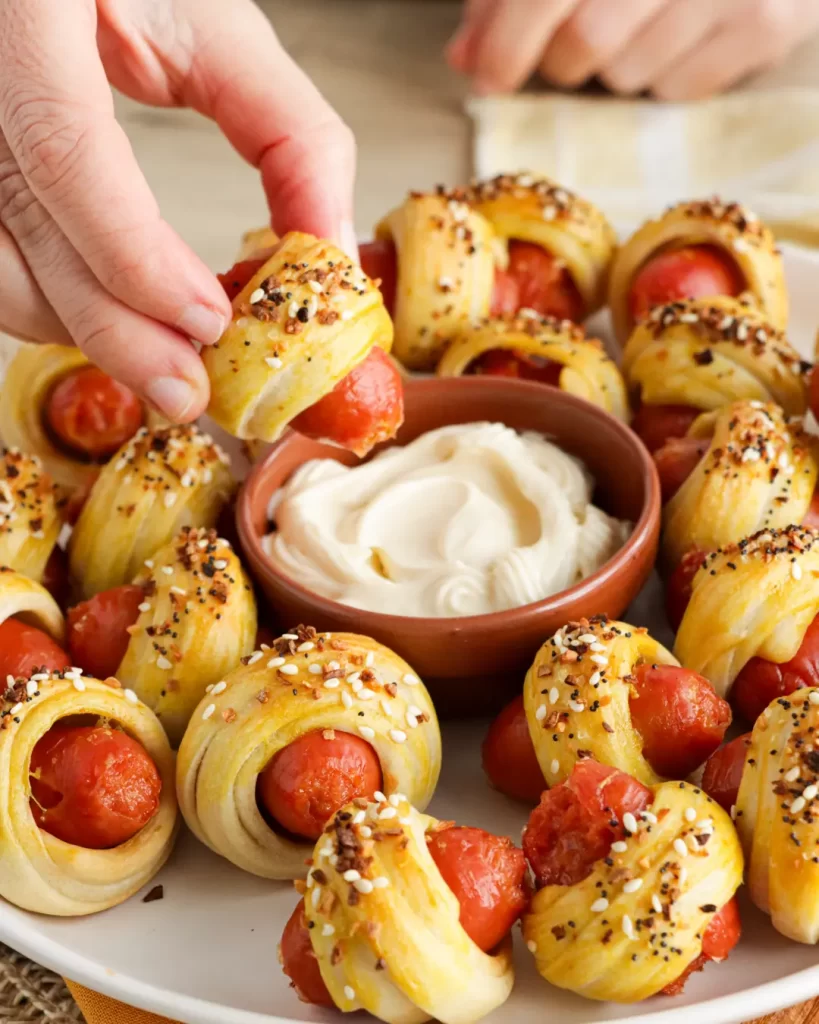 salchichas envueltas con dip de mayonesa